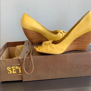 Seychelles Shoes - Yellow Leather 3” wedge heel sandals by SEYCHELLES Seychelles Shoes - Yellow Leather 3” wedge heel sandals by SEYCHELLES
